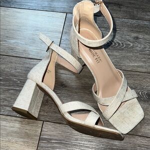 Primark Wide Fit Block Heel Sandals - Beige Cream